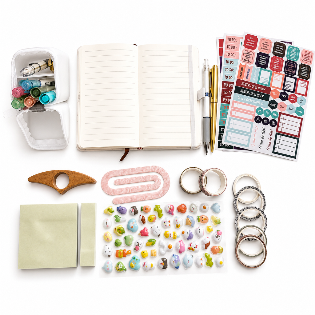Luxury White Marble Journal Gift Set – Notebook, Pencil Case, Stickers & Stationery Box