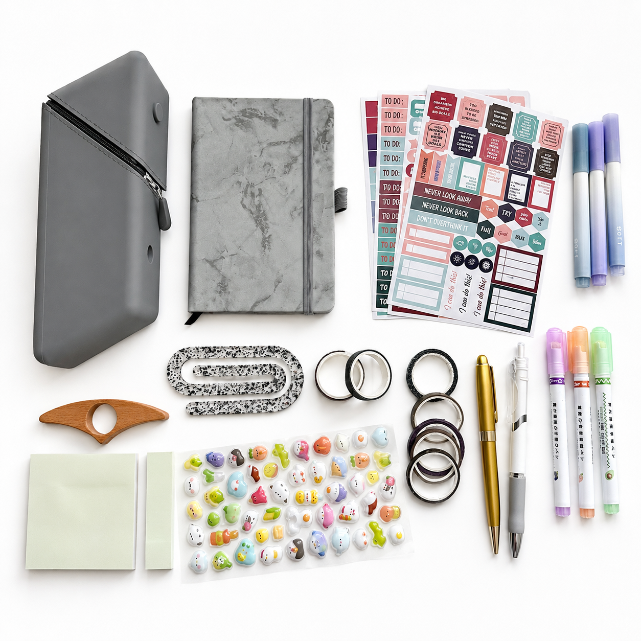 Gray Marble Stationery Gift Box | Notebook, Pencil Case, Stickers & Planner Set