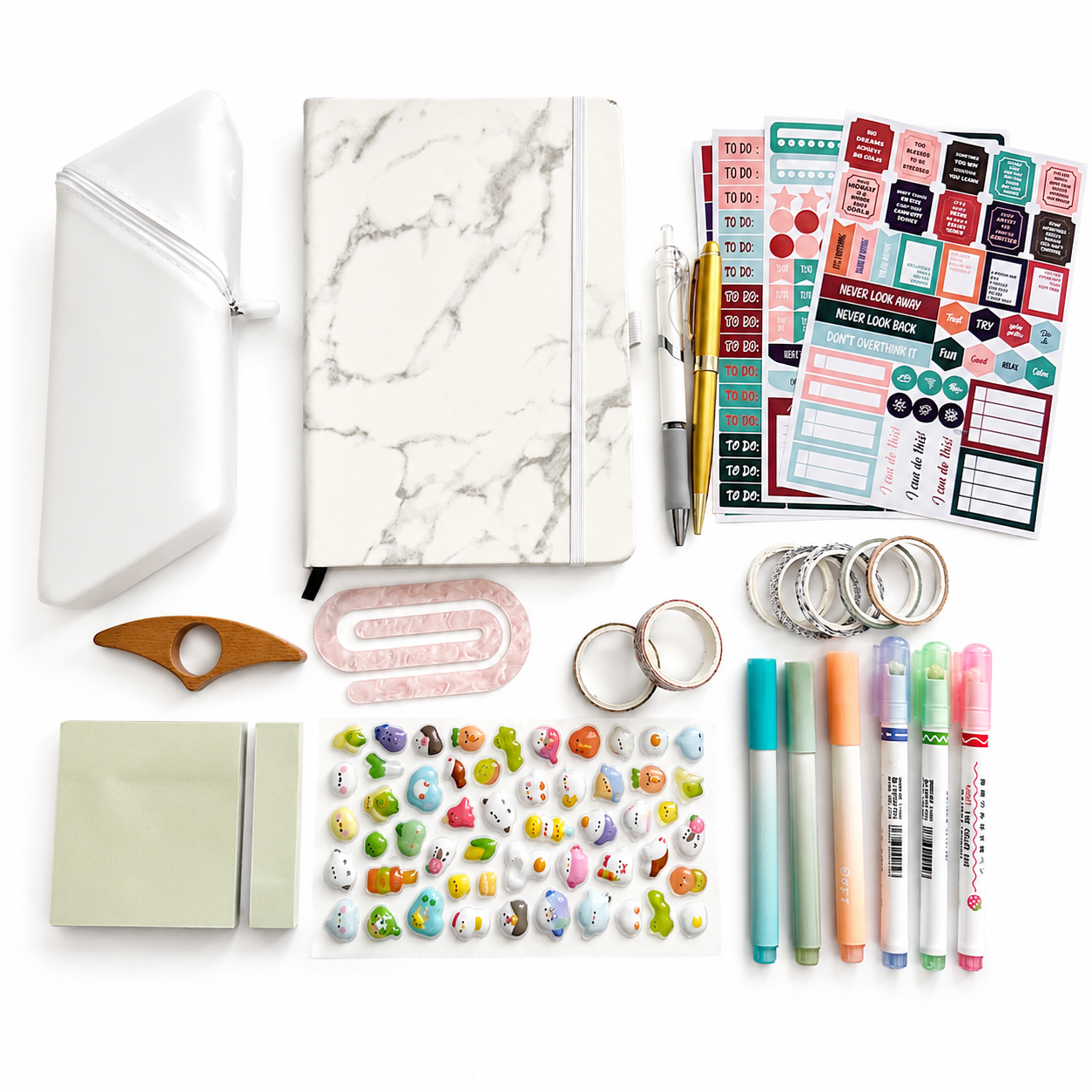 Luxury White Marble Journal Gift Set – Notebook, Pencil Case, Stickers & Stationery Box