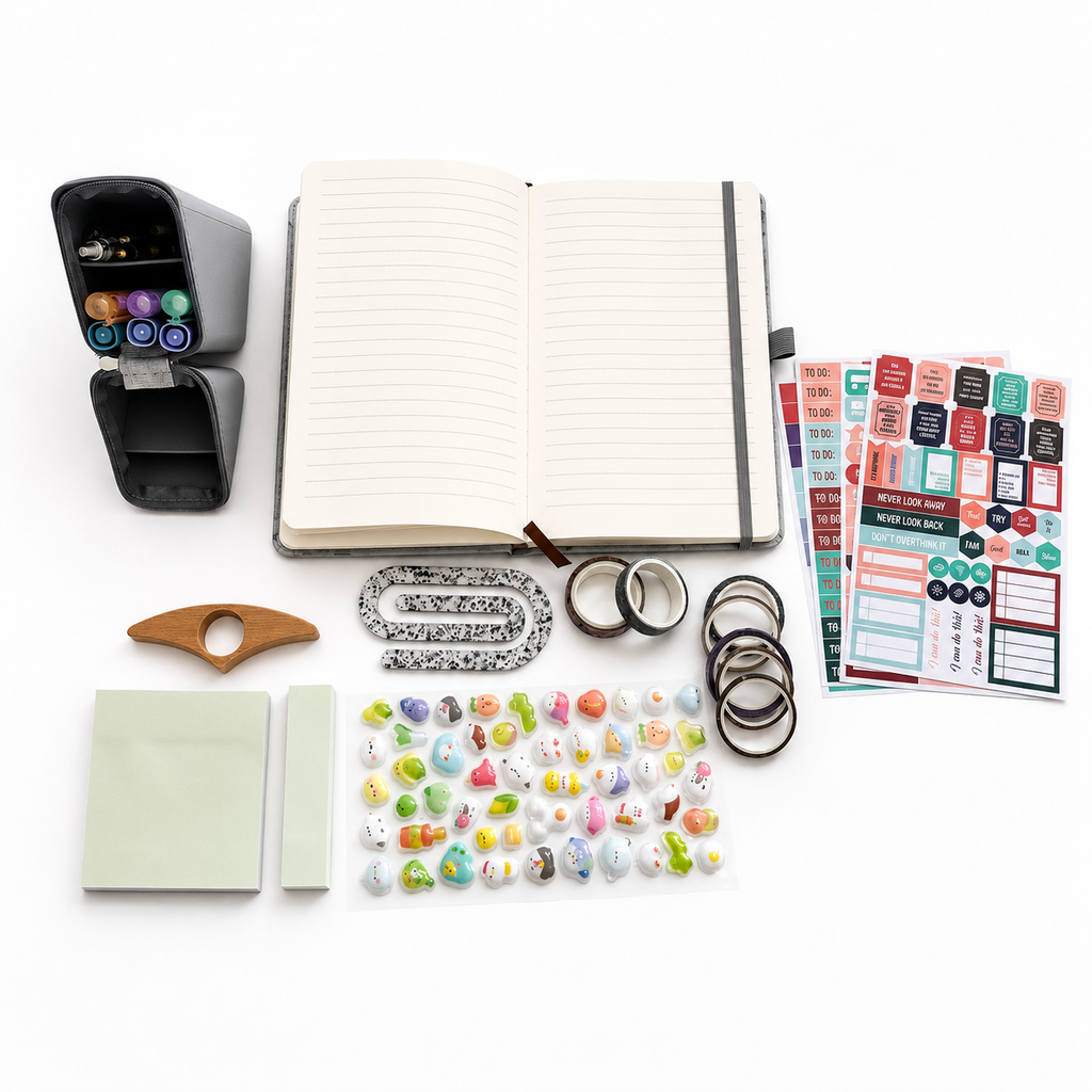 Gray Marble Stationery Gift Box | Notebook, Pencil Case, Stickers & Planner Set