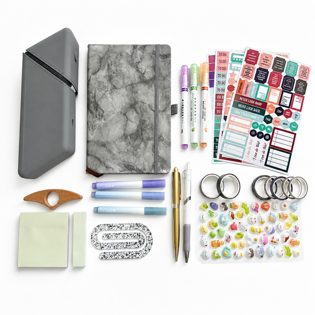 Gray Marble Stationery Gift Box | Notebook, Pencil Case, Stickers & Planner Set